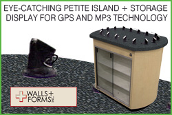 Walls + Forms just introduced an attractive display that enables retailers to showcase the latest in GPS and MP3 technology.